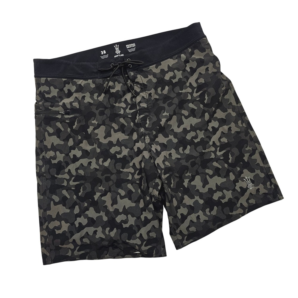 Driftline Original Drifties Board Shorts Mens 38 Black Gray Camo Neoprene Liner